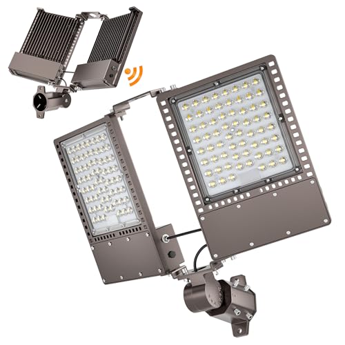2025 New Upgraded 300W Dusk to Dawn LED Parking Lot Light 45000lm 5000K, ETL, IP67 Waterproof Adjustable 3-Head Street Lights Outdoor, Pole & Wall-Mounted Security Flood Lights for Yard - size: 2-Head 300W