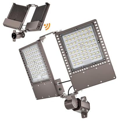 2025 New Upgraded 300W Dusk to Dawn LED Parking Lot Light 45000lm 5000K, ETL, IP67 Waterproof Adjustable 3-Head Street Lights Outdoor, Pole & Wall-Mounted Security Flood Lights for Yard - size: 2-Head 300W