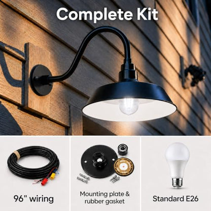 14in. Satin Black Outdoor Gooseneck Barn Light Fixture, 5000K Cool White - color: Satin Black (2-Pack), size: 14-1/2 in Gooseneck Arm