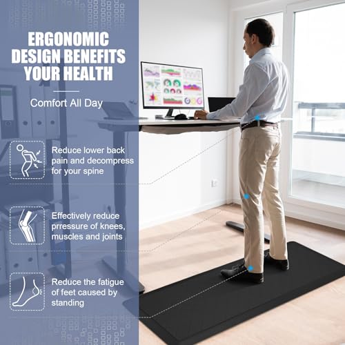 Cushioned Kitchen Mat 2 PCS, Anti Fatigue Kitchen Rugs, Heavy Duty Kitchen Rugs and Mats Non-Skid, Ergonomic Comfort Foam Kitchen Floor Mat for Home, Office, Sink, Laundry - Black - color: Black