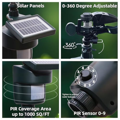 Solar Motion Activated Sprinkler to Deter Animal Cat, Birds, Dogs Repellent Outdoor Lawn Motion Sensor Water Sprinkler for Garden 2 Pack - size: 2 units[solar panel]