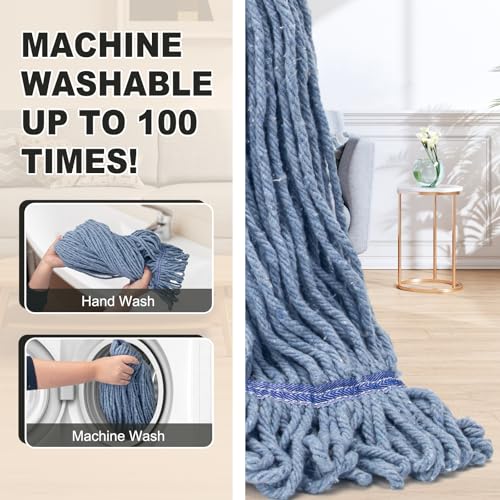Commercial Industrial Mop with 3 Extra Large Reusable Replacement Head - size: Blue Handle + 3 Mop Head