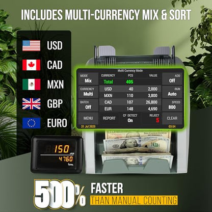 KOLIBRI Money Counter Machine I LCD Display I Business Grade I Advanced 2CIS/UV/MG/IR/MT/DD/HLF/SN IRT Detection I Mixed Denomination I Multi-Currency I Single Pocket I 3 Years Warranty I Domino-V2 - color: White/Gray (Domino-v2)