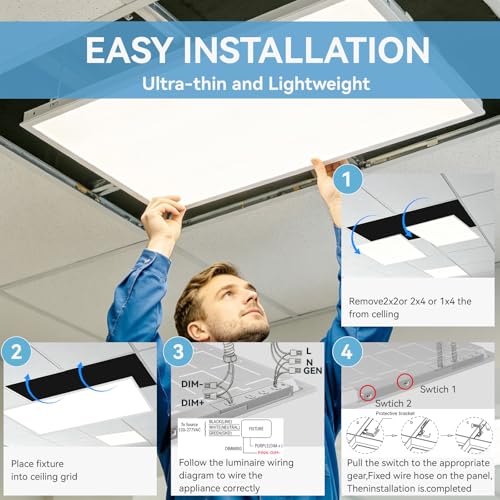 4 Pack 2x2 LED Flat Panel Light, Drop Ceiling, 5CCT 20-40W, 0-10V - size: 2x2