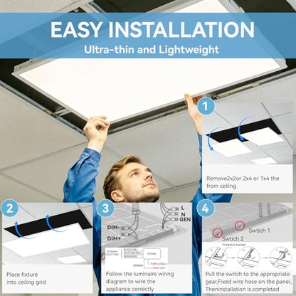 4 Pack 2x2 LED Flat Panel Light, Drop Ceiling, 5CCT 20-40W, 0-10V - size: 2x2