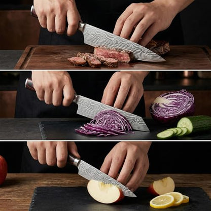 Japanese Knife Set, 3 Piece Kitchen Knives with Sheaths - size: 3PCS Silver