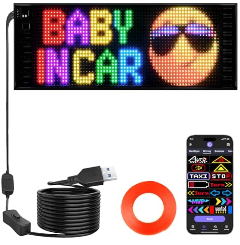 RAYHOME Full Color Dual Row LED Sign for Car, 17''x6.3'' Flexible 5V/2A Bluetooth APP Control LED Signs Custom Text Message Pattern Programmable LED Display for Car Store. - size: 17 x 6.3 inches