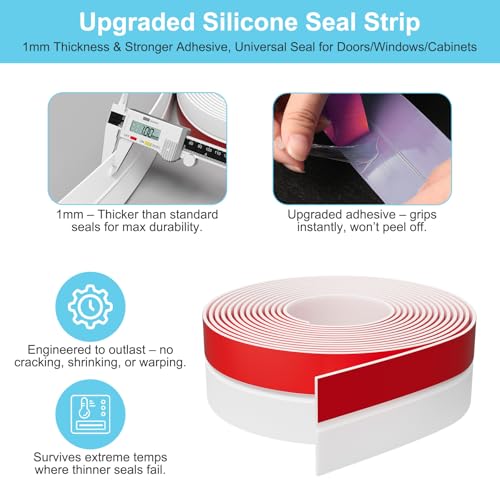 Elvone Weather Stripping Door Seal, 20ft Adhesive Silicone Strip, White - color: White, size: 20 ft x 2 in