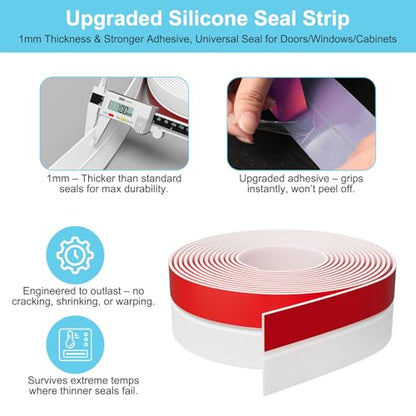 Elvone Weather Stripping Door Seal, 20ft Adhesive Silicone Strip, White - color: White, size: 20 ft x 2 in