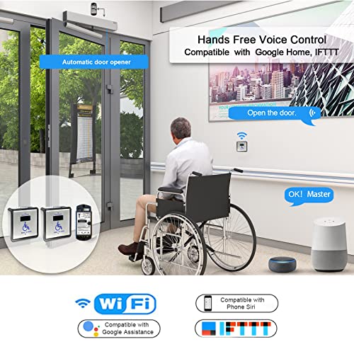 Olideauto Handicap Door Opener Touch Free Open Door,with Touchless Wireless Square 4.5'' Handicap Push Buttons Wave Sensor to Open Olide-512N