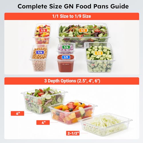 6-Pack 1/9 Size 6" Deep Polycarbonate Food Pans, NSF Commercial Clear Food Pan, Hotel Pan for Sauces, Condiments & Small Prep, Food-Grade with Label Area - color: 1/9 Size, size: 6" Deep