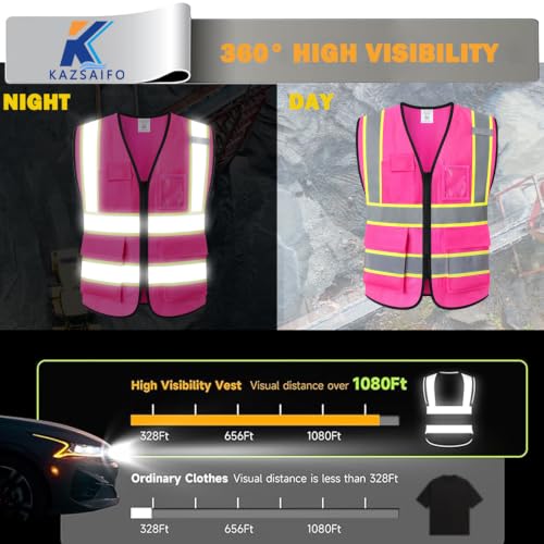 Hi Vis Reflective Safety Vest for Men Women,Meets ANSI/ISEA - color: Pink, size: Small