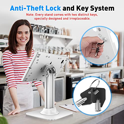 AboveTEK Anti-Theft iPad Kiosk Stand – POS iPad Security Stand & Locking Tablet Holder – Heavy Duty Base, 360° Swivel, 75° Tilt Bracket – Perfect for Retail Business (White) - color: White