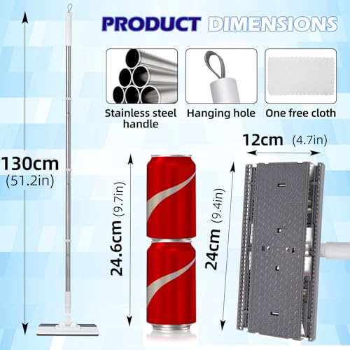Masthome Snap Grip Mop,51" Hands Free Flat Mop with Stainless Steel Handle - color: White-large-mini Lazy Mop