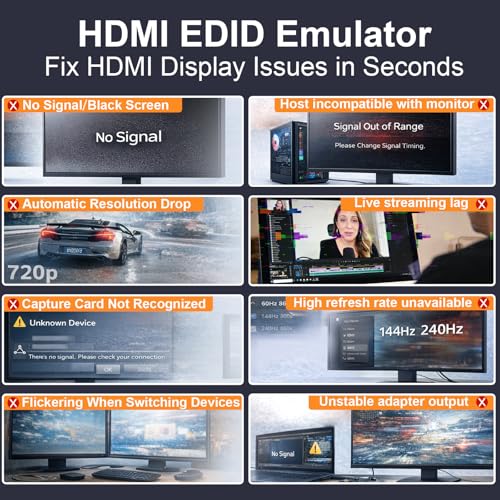 HDMI EDID Emulator Passthrough,2K@60Hz/1080p@120Hz - color: 2K/60Hz, size: 1pack