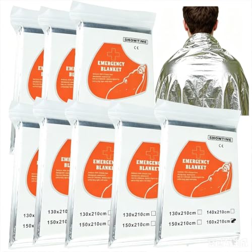 Emergency Rescue Blanket Outdoor Survival Blanket Waterproof, Windproof, Warm, Sunscreen Lightweight and Portable Suitable for First Aid Bags and Outdoor Camping, Silver, 8pcs - color: Silver 8pcs