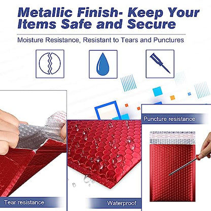 Metallic Matte Red Bubble Mailers - Durable 4x8 Inch Padded Envelopes with Secure Self-Seal Closure - Lightweight & Tear-Resistant Shipping Bags, Pack of 25 - color: Red, size: 4x8" 25pc