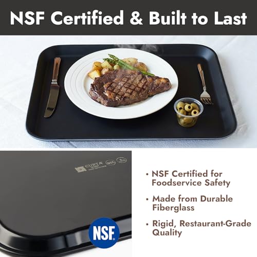 CURTA 2-Pack Restaurant Grade Non-Slip Tray, NSF, 18 Inch x 14 Inch, Plastic Rubber Lined Anti-Skid Rectangular Serving Tray, Black - color: Black-rectangular, size: 14 Inch x 18 Inch