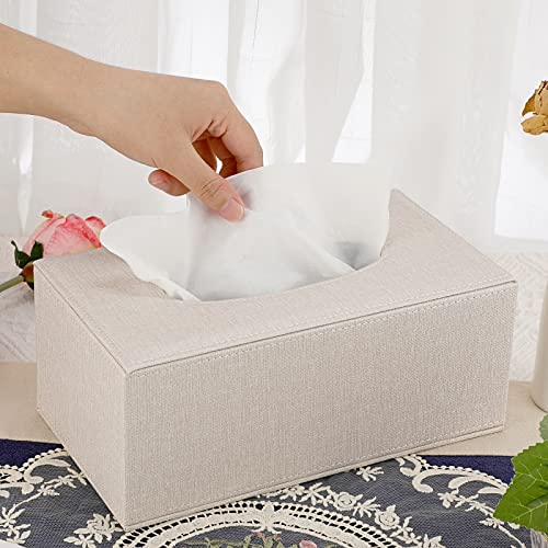 Sumnacon Tissue Box Cover Rectangle Linen Tissue Box Holder，Magnetic Bottom - color: Beige, size: Medium