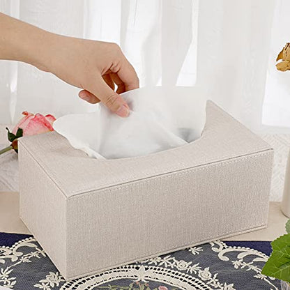 Sumnacon Tissue Box Cover Rectangle Linen Tissue Box Holder，Magnetic Bottom - color: Beige, size: Medium