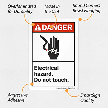 SmartSign "Danger - Electrical Hazard, Do Not Touch" Label | 3.5" x 5" Laminated Vinyl, Black/Red on White, 1 Count (Pack of 1)