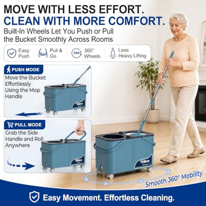 RinseWise Large Gen 1 Mop Bucket Set, Clean/Dirty Water Separation, Blue - size: Large Gen 1- Blue/Grey+6 Mop Heads