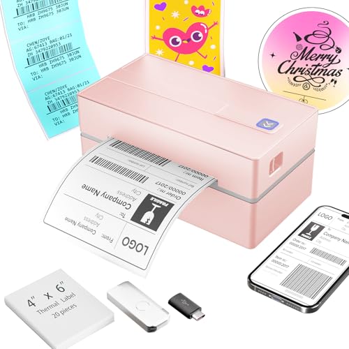 Thermal Shipping Label Printer 4x6 Bluetooth Label Maker for Small Business - color: Pink