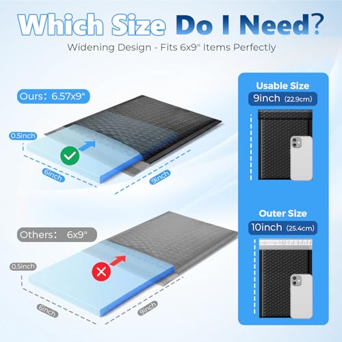 Metronic Bubble Mailers 6x10" 450Pack Padded Envelope True 6x9" Usable Size - color: Black, size: EXtra deep bubble 6.57x10" 450PC