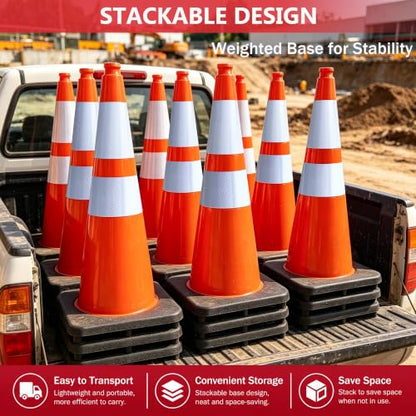 28 Inch Orange Traffic Cones, 4 Pack Heavy Duty PVC Safety Cones - color: Orange