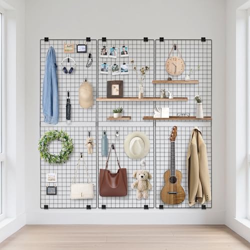 VEVOR 3 Packs Grid Wall Panels, 2 x 6 ft Wire Grid Panels Display Rack, Wall-Mounted Art Display Shelf, Black Carbon Steel Wall Hanging Gridwall for Craft Show, Decoration, Storage, Notice Board - size: 24.02 x 0.43 x 71.97 in