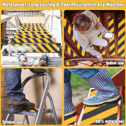 Oleitodh 2 in x 60 ft Anti-Slip Tape for Stairs, Black/Yellow, 80 Grit - color: Black Yellow, size: 2 in x 60 ft