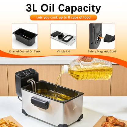 CATTLEMAN Deep Fryer with Oil Filtration, 1600W, 3L, Stainless Steel - color: Deep Fryer with Oil Filtration