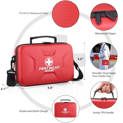 Gevoke 410 Piece Waterproof Hard Shell First Aid Kit, Red - color: Red