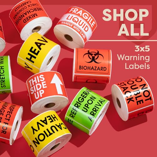 Aegis Adhesives - 3" X 5" Caution Heavy Stickers (1 Roll, 500/Roll) - color: Yellow (Caution Heavy)