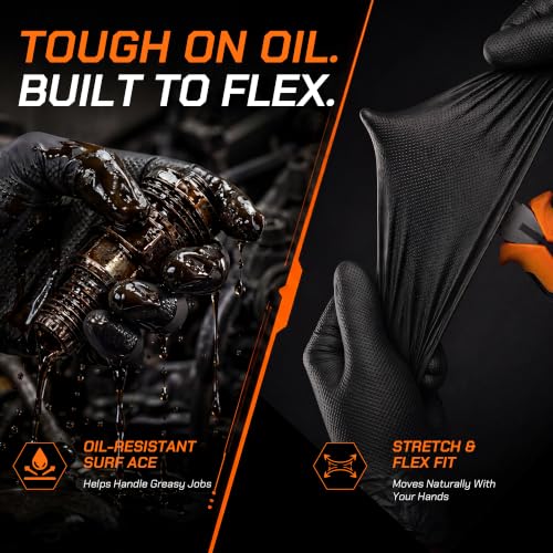 Nitrile Gloves HEAVY DUTY 10 Mil Rubber Black Mechanic Gloves Large - size: Large
