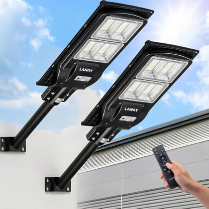 LANGY 2 Pack Solar Street Light 180000Lumens,240 LED Street Lamp with Light Control&PIR Motion Sensor, Dusk to Dawn LED Security Light Solar Flood Light for Square,Yard,Basketball Court - size: 2PACK 180000LM