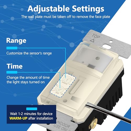 LIDER Motion Sensor Switch with Wall Plate, PIR Sensor Switch, 60Hz, 2-Pack - color: Light Almond