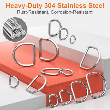 BEYOURD Metal D Rings, Heavy Duty 304 Stainless Steel Welded Dee Rings - color: Id 50mm, size: WD 5mm