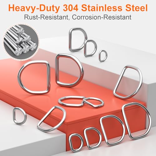 BEYOURD Metal D Rings, Heavy Duty 304 Stainless Steel Welded Dee Rings - color: Id 50mm, size: WD 4mm