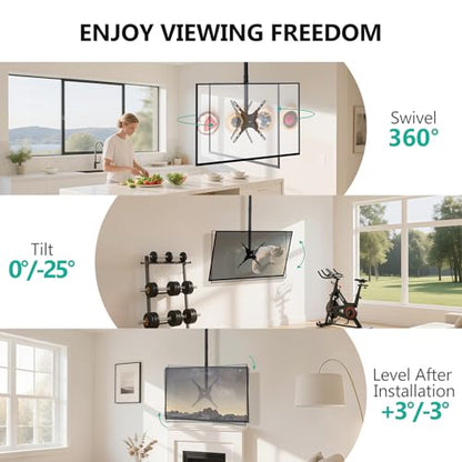 WALI Long Arm Ceiling TV Mount for 26-65 inch LCD LED 4K TVs, up to 110 lbs - color: Black (400x400mm), size: 5 feet