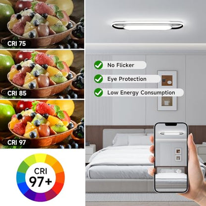 28.3Inch Cool White Modern LED Ceiling Lighting,40W High Brightness Metal Linear Ceiling Lamp,6500K Simple Long Light for Kitchen Dining Living Room Laundry, Garage Cloakroom Lighting - color: Cool White (6500K/NOT Dimmable ), size: 2.36 FT (28.3 Inch / 7