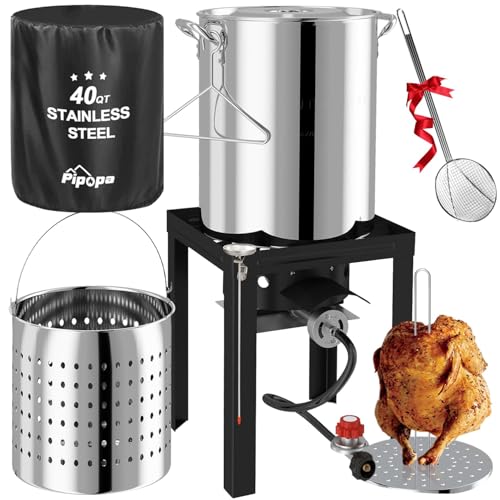 40QT Turkey Fryer Set | Stainless Steel Pot | Outdoor Fryer - size: 40QT+COVER+SKIMMER