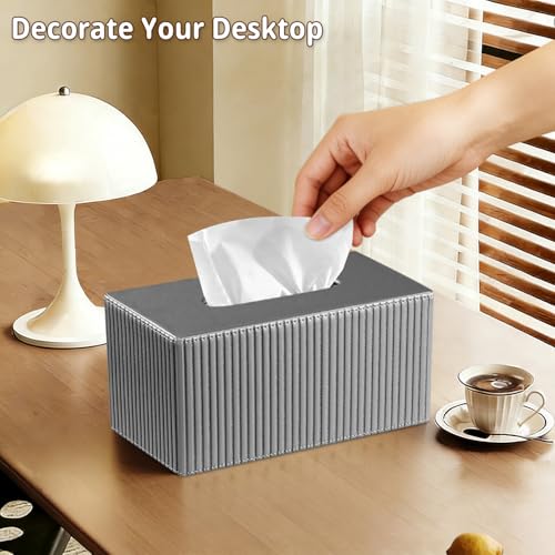 PUSU Extra Large Rectangular PU Leather Tissue Box Cover,Tissues Holder - color: Grey