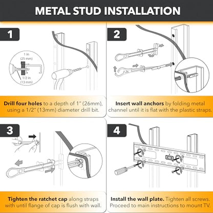 CondoMounts EDA1451 Universal Wall Mounting Anchors | Steel | NO Stud | Metal | TV Mount Metal Studs | Cabinets | Holds 90lbs | Includes 50 Elephant Anchor Set & Mounting Kit - size: 50 Anchors, style: Drywall Anchors
