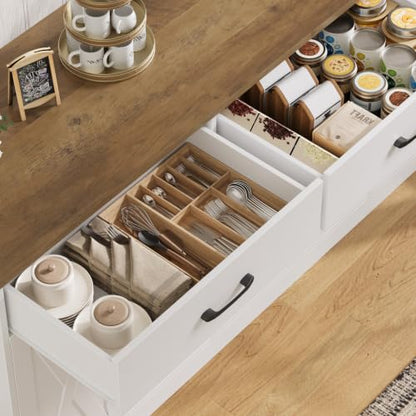 HOSTACK 71" W Kitchen Buffet Cabinet with Storage, Large Coffee Bar Cabinet - color: White