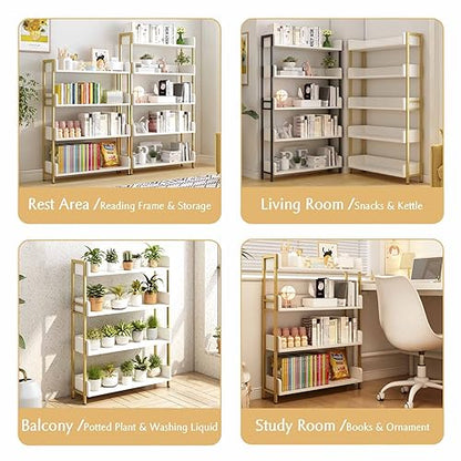 OSCHF Wide Open Shelf Bookcase, 4-Tier, White with Gold Frame - color: Gold + White, size: 4-Tier
