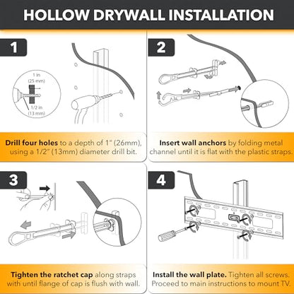 CondoMounts EDA1451 Universal Wall Mounting Anchors | Steel | NO Stud | Metal | TV Mount Metal Studs | Cabinets | Holds 90lbs | Includes 50 Elephant Anchor Set & Mounting Kit - size: 50 Anchors, style: Drywall Anchors