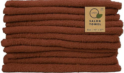 Salon Towels – Pack of 24 (16"x27") 100% Cotton Ring Spun – Ultra Soft, Highly Absorbent Hand Towels – Bulk for Spa, Gym & Salon (Dark Brown) - color: Dark Brown