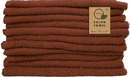 Salon Towels – Pack of 24 (16"x27") 100% Cotton Ring Spun – Ultra Soft, Highly Absorbent Hand Towels – Bulk for Spa, Gym & Salon (Dark Brown) - color: Dark Brown