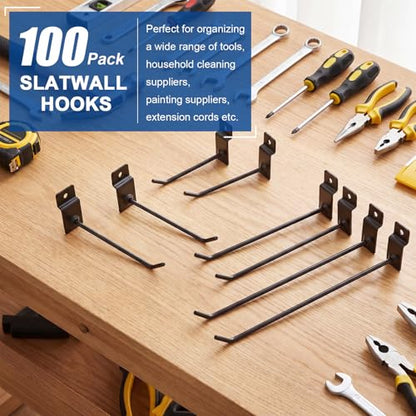100 Slatwall Hooks Display Panel, Black, 4 and 6 and 7 and 10 Inch - color: Black, size: 4 and 6 and 7 and 10 Inch